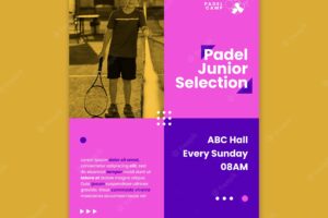 Flat design paddle tennis lessons poster or flyer template