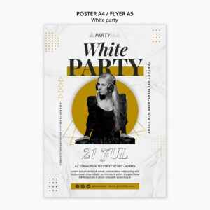 Flat design white party poster template