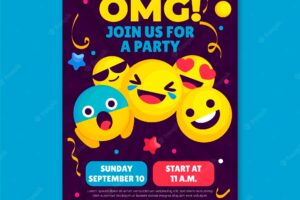 Flat emoji birthday invitation template