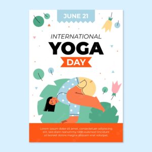 Flat  international yoga day vertical flyer template
