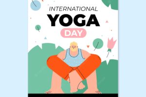 Flat  international yoga day vertical flyer template