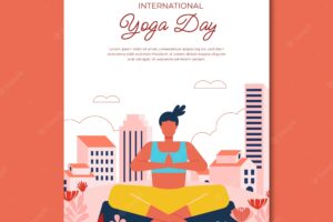 Flat international yoga day vertical flyer template