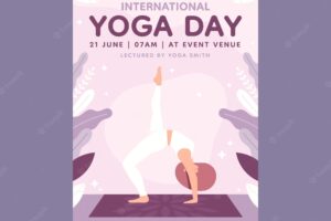 Flat international yoga day vertical flyer template