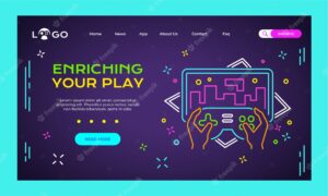 Flat neon gaming landing page template
