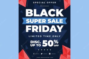 Flat polygonal black friday vertical poster template