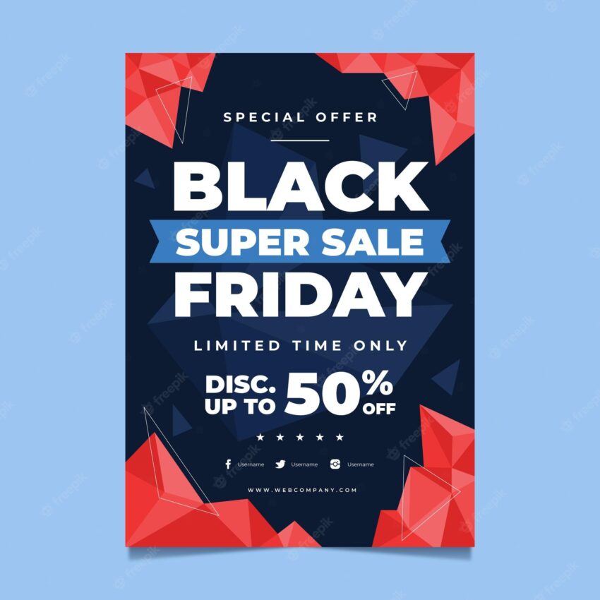 Flat polygonal black friday vertical poster template
