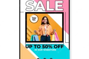 Flat sale vertical poster template with photo