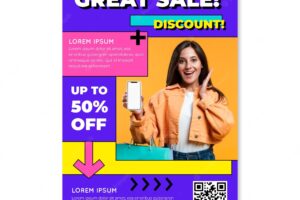 Flat sales poster template with photo