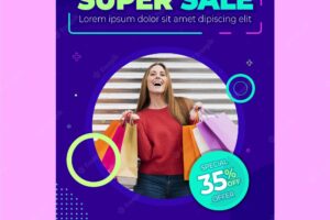 Flat sales poster template with photo