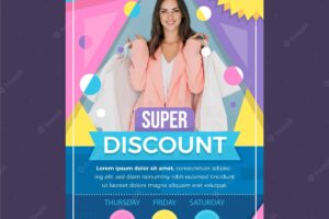 Flat vertical sale poster template with photo