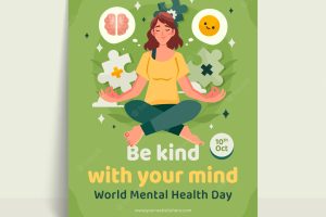 Flat world mental health day vertical flyer template