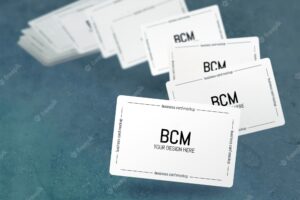 Floating blurred business cards mockup