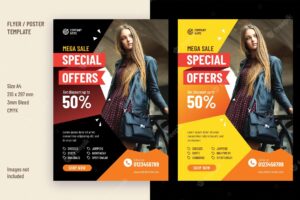 Flyer template design for mega sale special offers and discounts