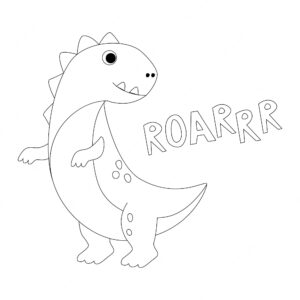 Funny cartoon dinosaur tyrannosaurus black and white vector illustration for coloring book