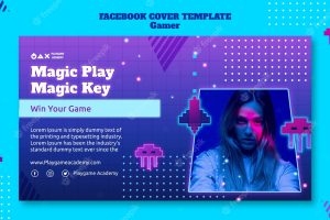 Gaming neon social media cover template
