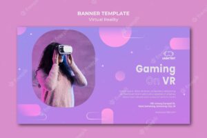 Gaming on virtual reality banner template