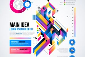 Geometric infographic with an diagram, blue and magenta