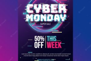 Glitch cyber monday flyer template