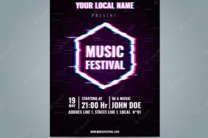 Glitch music festival poster template