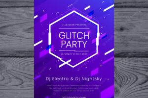 Glitch music festival poster template