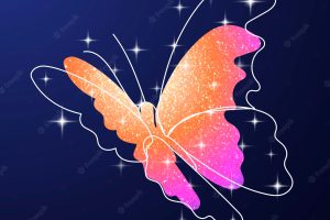 Glitter butterfly sticker, orange colorful aesthetic vector animal illustration