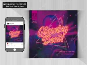 Glowing beats party flyer