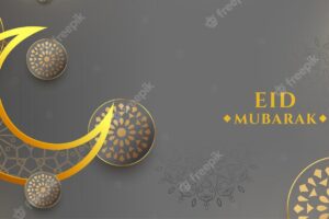 Golden eid mubarak realistic banner design