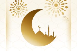 Golden ramadan kareem moon and mosque decorative greeting card