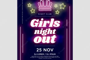 Gradient girls night neon light flyer template