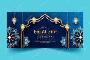 Gradient horizontal banner template for eid al-fitr celebration