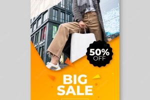Gradient sale vertical poster template with photo