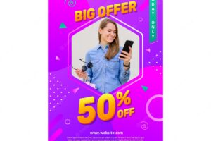 Gradient sales poster template with photo