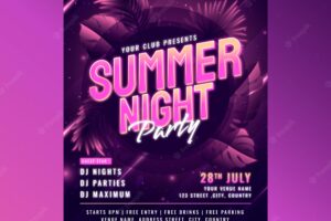 Gradient summer night party poster template with leaves