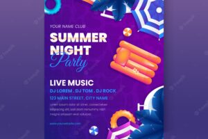 Gradient summer night party poster template with pool