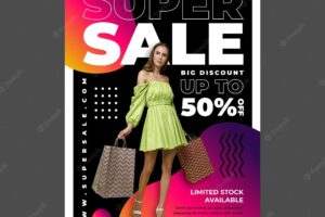 Gradient vertical sale poster template with photo