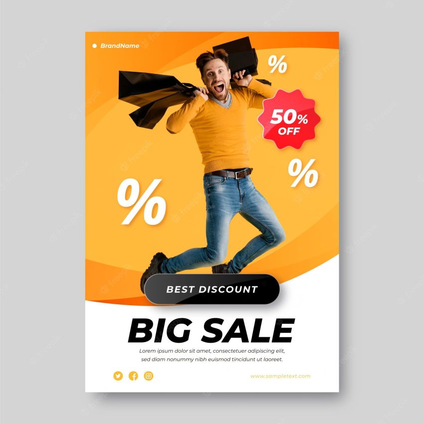 Gradient vertical sale poster template with photo