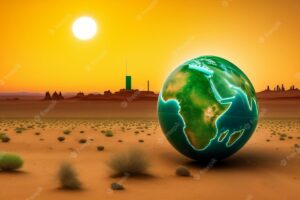 The green globe is located in extremely arid soil