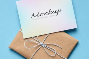 Greeting card stationary mockup with gift