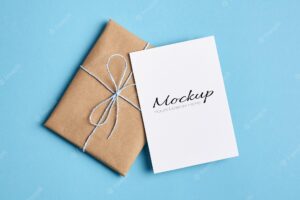 Greeting card stationary mockup with gift