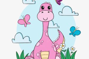 Hand drawn baby dinosaur illustrated