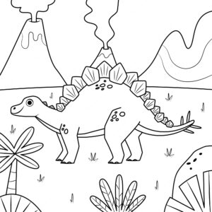 Hand drawn dinosaur coloring book illustration