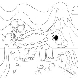 Hand drawn dinosaur  coloring book illustration