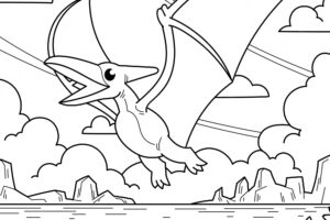 Hand drawn dinosaur coloring book illustration