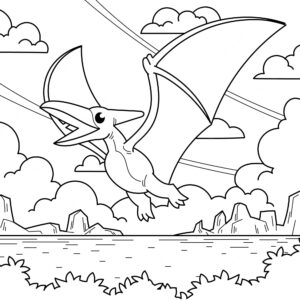 Hand drawn dinosaur coloring book illustration