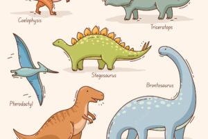 Hand drawn dinosaur names element collection