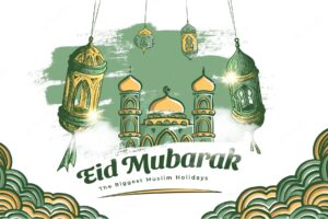 Hand drawn eid mubarak illustration background