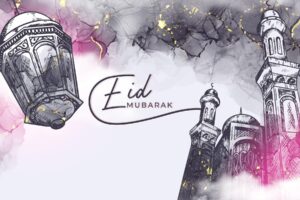 Hand drawn eid mubarak illustration