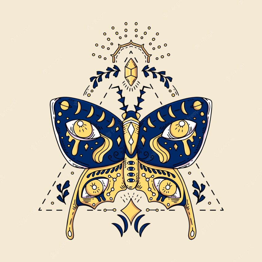 Hand drawn esoteric butterfly illustration