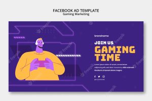 Hand drawn gaming time facebook template