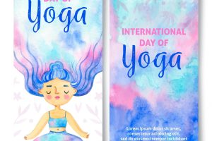Hand drawn international day of yoga vertical banner